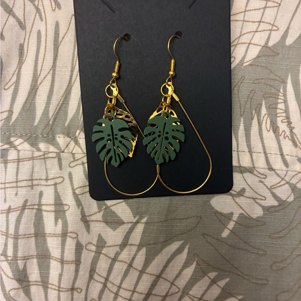 Hawaiian Gold and Green Leaf Earrings